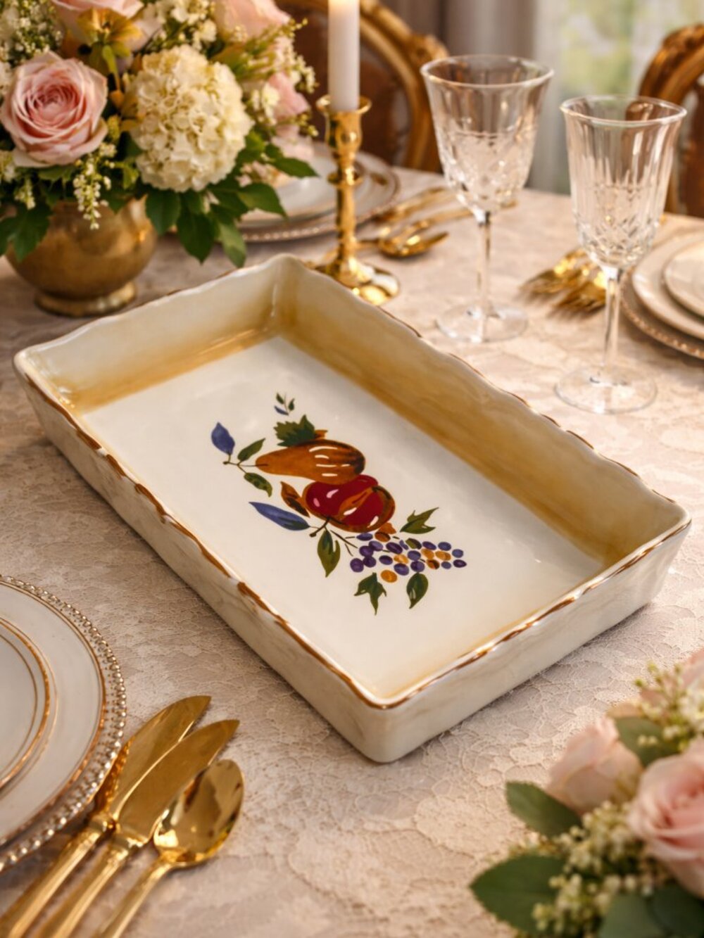 Lomgaberger Company Beautiful 14" x 9" Golden Napa Orchard Fruit Baking Dish